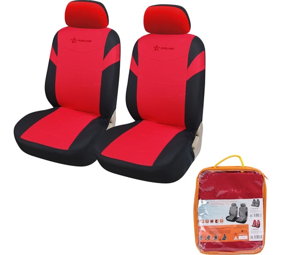 Изображение товара Чехлы для сидений Airline универсальные, RS-4+, передние, 2 шт., 4 предмета, велюр, черный/красный ACS-VP-07