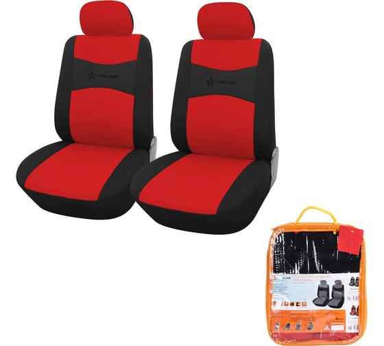 Изображение товара Чехлы для сидений Airline универсальные, RS-2, передние, 2 шт., 4 предмета, полиэстер, черный/красный ACS-PP-08