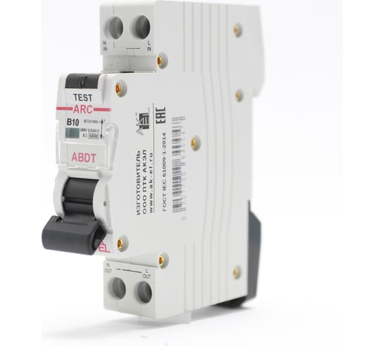 Изображение товара Автоматический выключатель дифференциального тока AKEL АВДТ ARC-1P+N-B10-30mA-ТипAC 400903