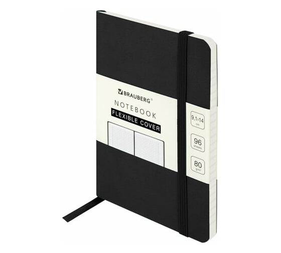 Изображение товара Блокнот BRAUBERG ULTRA малый формат 96x140 мм А6, под кожу, 80 г/м2, 96 листов, клетка, черный 113024