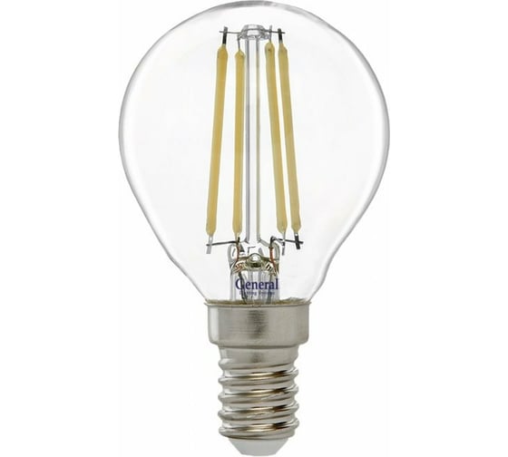 Изображение товара Светодиодная лампа General Lighting Systems Филамент прозрачный E14 12Вт 230В 910Лм 2700К Теплый белый свет Шар GLDEN-G45S-12-230-E14-2700 661009