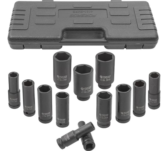 Изображение товара Набор головок ударных глубоких 13 предметов, 1/2"DR, в кейсе Forsage F-4131-5MPB(50991)