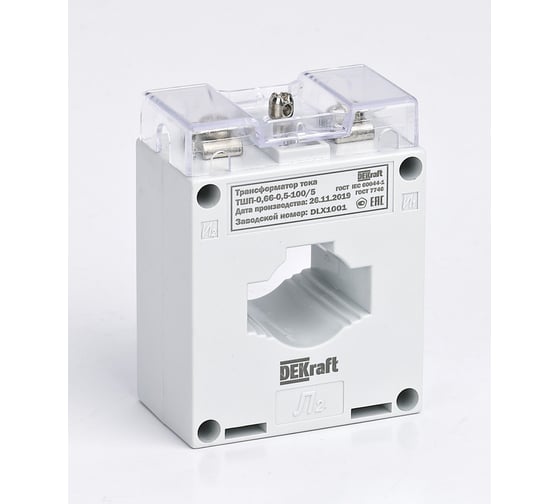 Изображение товара Трансформатор тока DEKraft ТШП-0.66, 0.5 S, 200/5, 5 ВА, D 30 мм 50136DEK