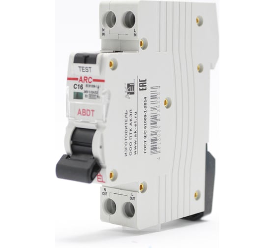 Изображение товара Автоматический выключатель дифференциального тока AKEL АВДТ ARC-1P+N-C16-30mA-ТипAC 400917