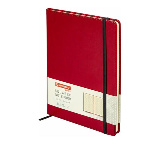 Изображение товара Блокнот BRAUBERG Office большой формат B5 180x250 мм, под кожу 80 листов клетка, красный 113310
