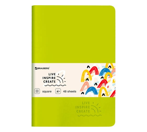 Изображение товара Тетрадь BRAUBERG RAINBOW A5 147x210 мм 48 листов, сшивка, клетка, кожзам SoftTouch, салатовый 403878