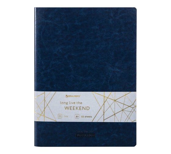 Изображение товара Тетрадь BRAUBERG VIVA A5 147x210 мм 48 листов, сшивка, линия, кожзам гладкий, темно-синий 403894