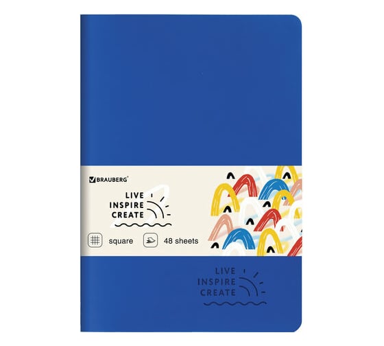 Изображение товара Тетрадь BRAUBERG RAINBOW A5 147x210 мм 48 листов, сшивка, клетка, кожзам SoftTouch, синий 403876