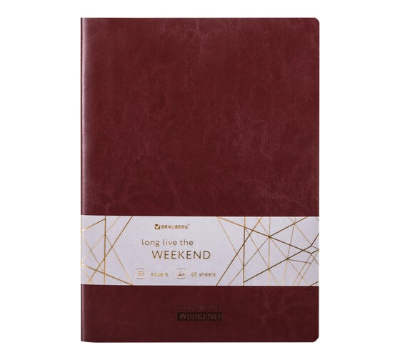 Изображение товара Тетрадь BRAUBERG VIVA A5 147x210 мм 48 листов, сшивка, клетка, кожзам гладкий, бордовый 403891