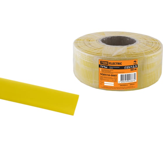Изображение товара Термоусаживаемая трубка TDM ELECTRIC ТУТнг 25/12,5 желтая (50 м/ролл) SQ0518-0065