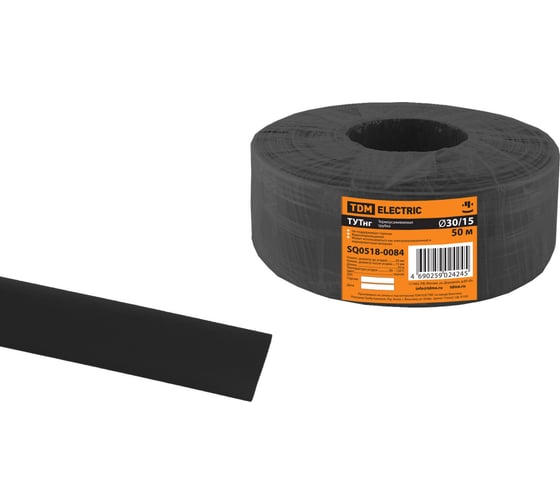 Изображение товара Термоусаживаемая трубка TDM ELECTRIC ТУТнг 30/15 черная (50 м/ролл) SQ0518-0084