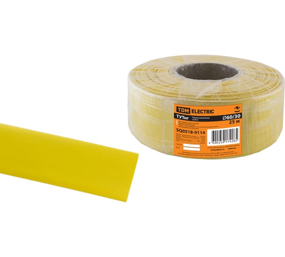 Изображение товара Термоусаживаемая трубка TDM ELECTRIC ТУТнг 60/30 желтая (25 м/ролл) SQ0518-0114