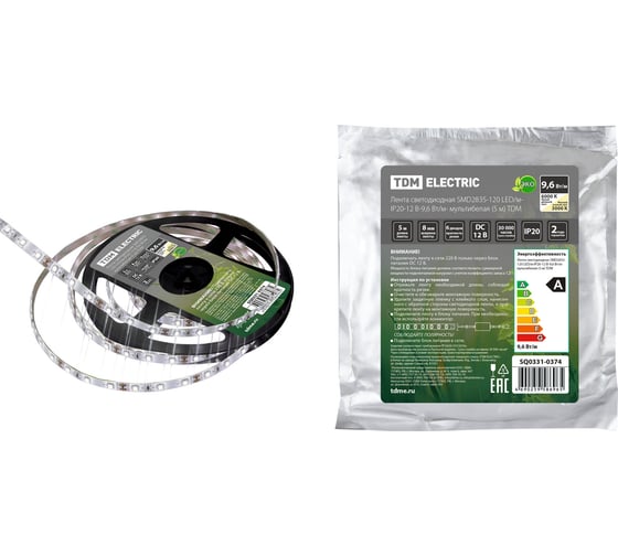 Изображение товара Светодиодная лента TDM ELECTRIC SMD2835-120 LED/м-IP20-12 В-9,6 Вт/м- мультибелая (5 м) SQ0331-0374