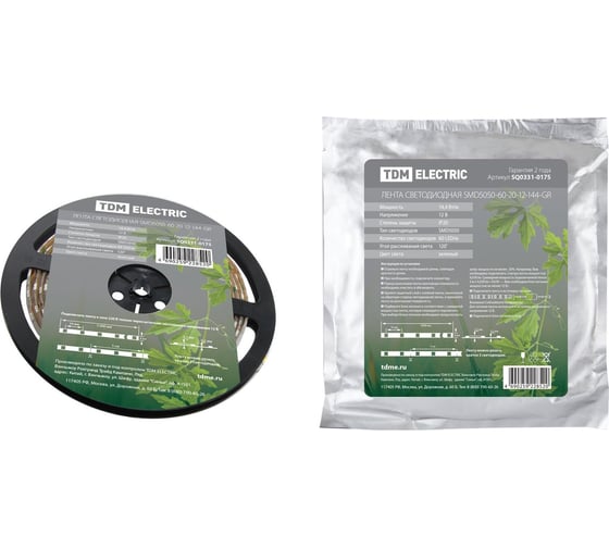 Изображение товара Светодиодная лента TDM ELECTRIC SMD5050-60-20-12-144-GR 60LED/м, IP20, 12В, 14,4Вт, зеленый, (У) SQ0331-0175