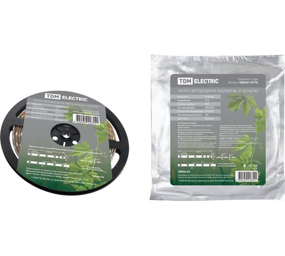Изображение товара Светодиодная лента TDM ELECTRIC SMD5050-60-20-12-144-RD 60LED/м, IP20, 12В, 14,4Вт, красный, (У) SQ0331-0176