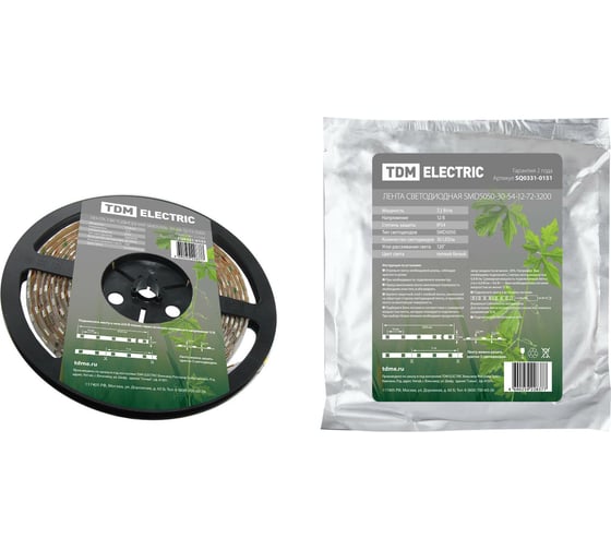 Изображение товара Светодиодная лента TDM ELECTRIC SMD5050-30-54-12-72-3200 30LED/м, IP54, 12В, 7.2Вт, 3200К, (У) SQ0331-0151