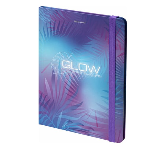 Изображение товара Блокнот BRAUBERG Glow с резинкой в клетку 96 листов, А5 145x203 мм, твердая обложка с фольгой 113729