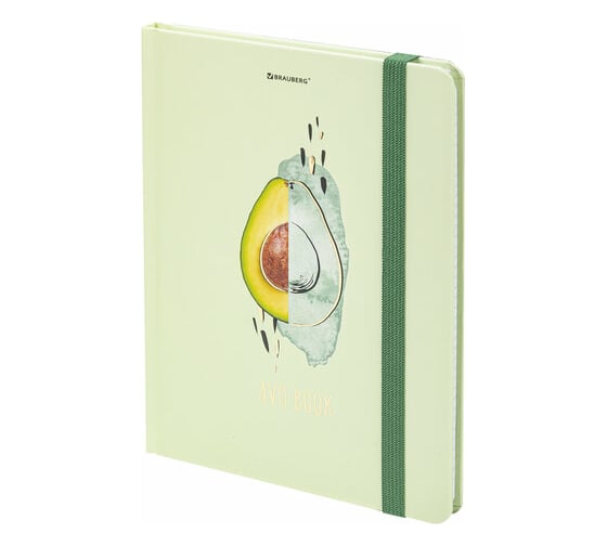 Изображение товара Блокнот BRAUBERG Avocado с резинкой в клетку 96 листов, А5 145x203 мм, твердая обложка с фольгой 113733