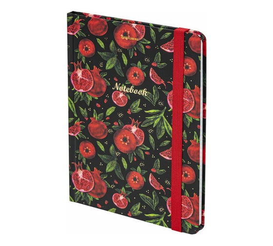 Изображение товара Блокнот BRAUBERG Гранаты с резинкой в клетку 96 листов, А5 145x203 мм, твердая обложка с фольгой 113730