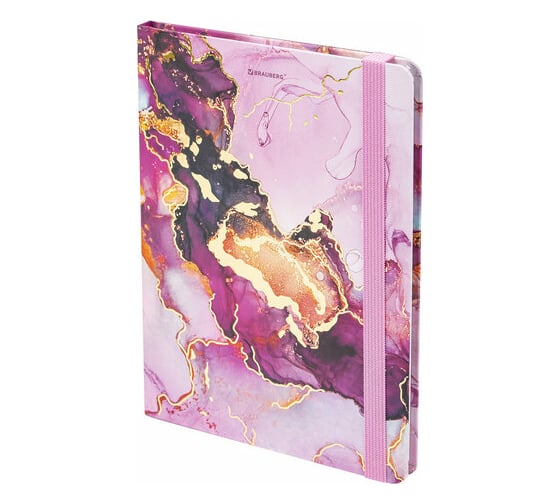 Изображение товара Блокнот BRAUBERG Мрамор с резинкой в клетку 96 листов, А5 145x203 мм, твердая обложка с фольгой 113731