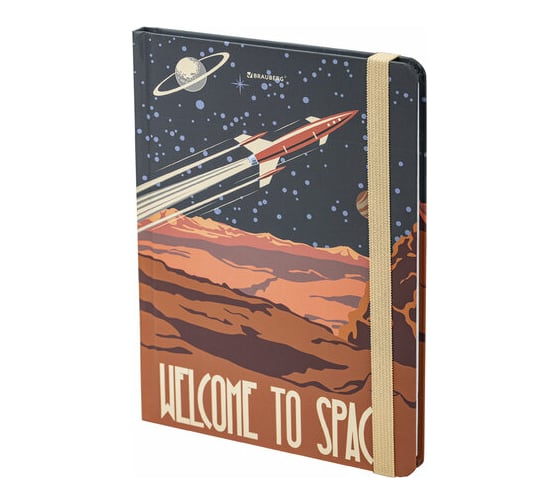 Изображение товара Блокнот BRAUBERG SpaceX с резинкой в клетку 96 листов, А5 145x203 мм, твердая обложка 113724