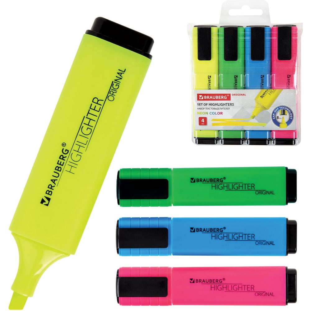 Изображение товара Текстовыделители BRAUBERG ORIGINAL NEON 4 цвета 1-5 мм