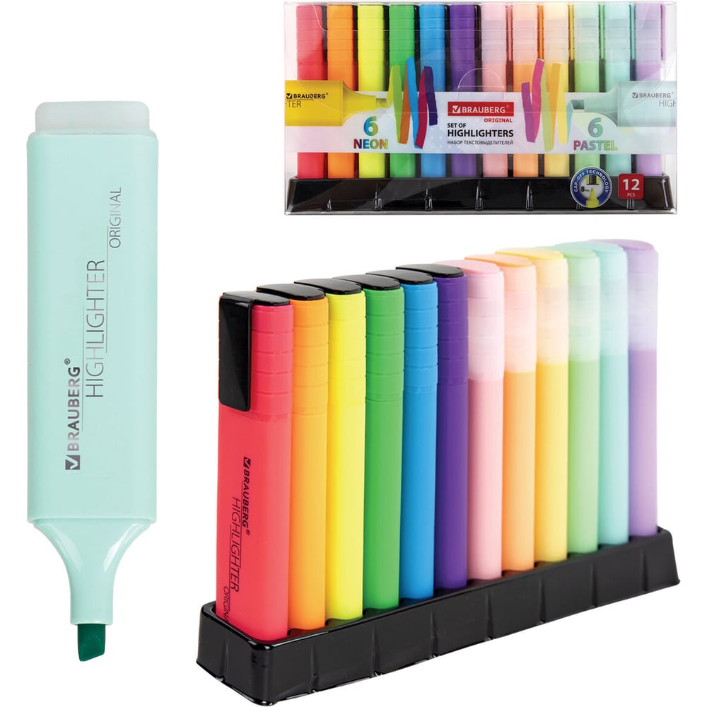 Изображение товара Набор текстовыделителей BRAUBERG ORIGINAL 12 цветов линия 1-5 мм