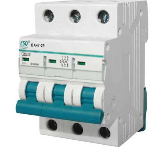 Изображение товара Автоматический выключатель ESQ ВА 47-29 3 полюса, 6А, ток короткого замыкания 4.5кА, хар-ка С 14.03.01.000019