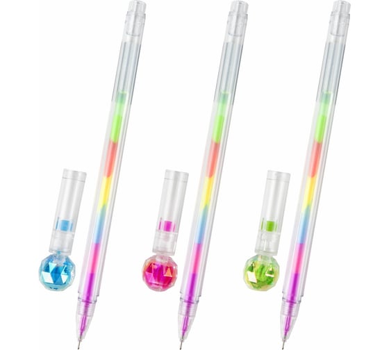 Изображение товара Гелевая ручка с топпером ЮНЛАНДИЯ Хрустальный шар ассорти, радужные чернила, игольчатый 0.7 мм 143785