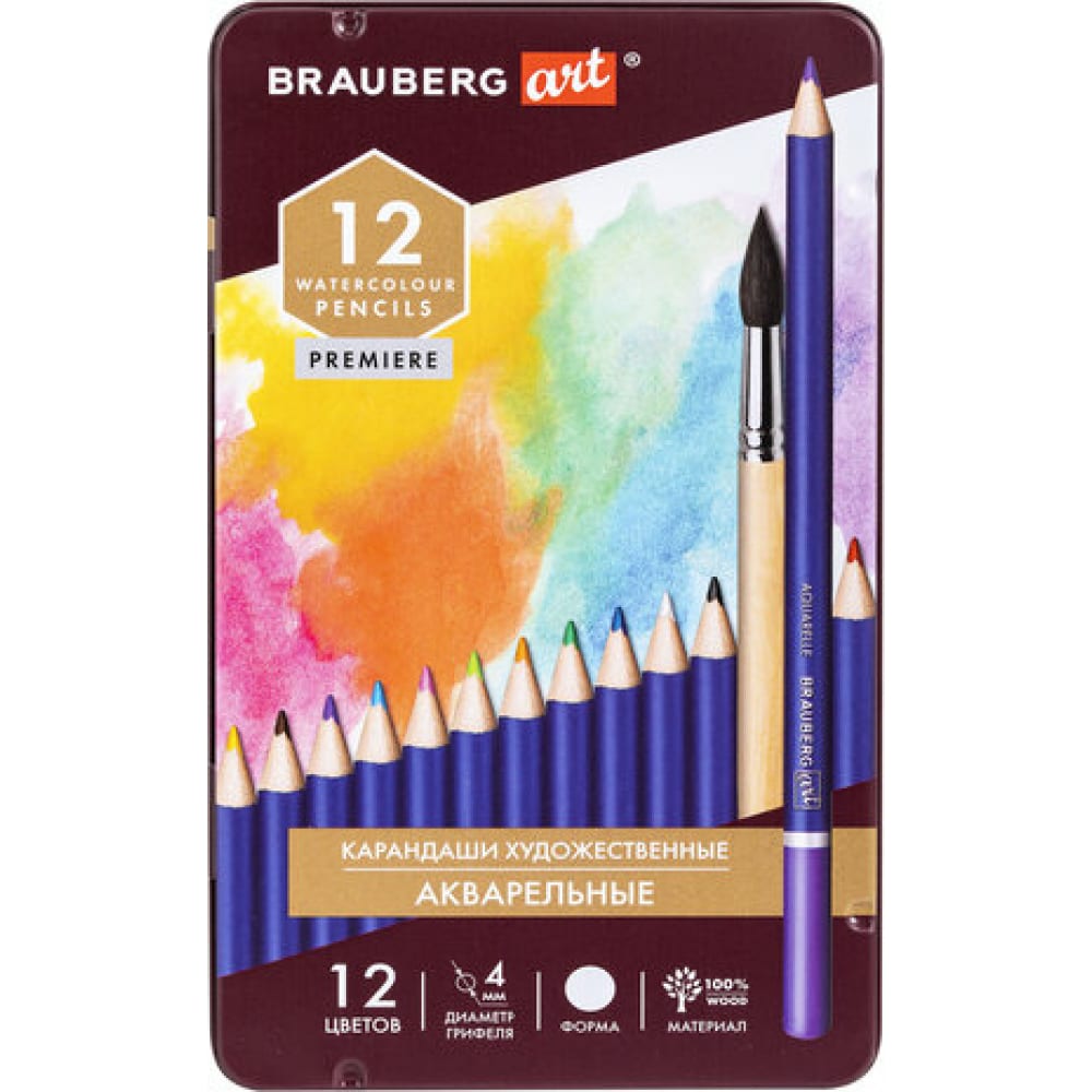 Художественные акварельные цветные карандаши BRAUBERG художественные чернографитные карандаши brauberg