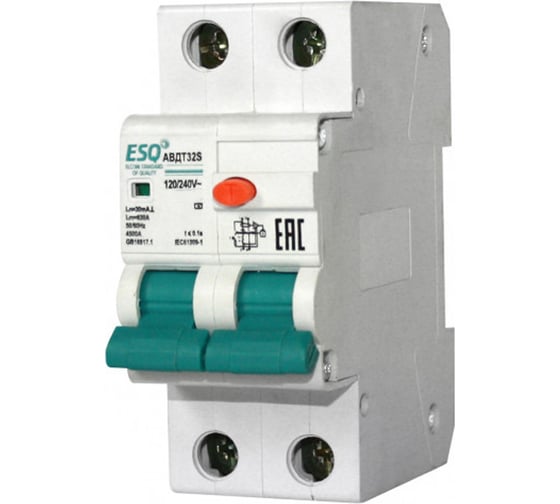 Изображение товара Автоматический выключатель дифференциального тока ESQ АВДТ-32S 1P+N 63А, 300mA, 4.5кА, хар-ка С, электронный, тип АС 14.03.06.000018