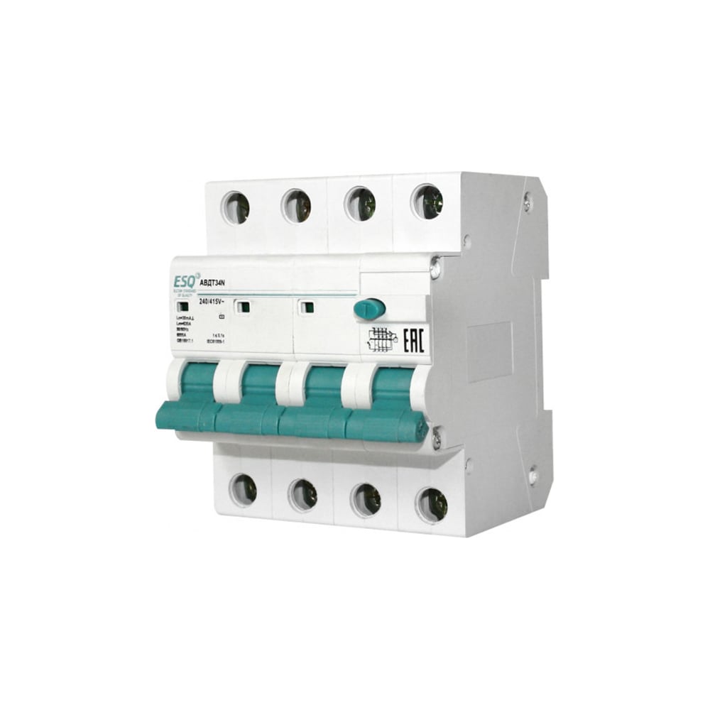 Автоматический выключатель дифференциального тока ESQ АВДТ-34N 3P+N 32А, 30мА, 6кА, хар-ка С, электронный, тип АС 14.03.06.000016