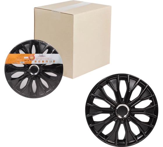 Изображение товара Колесные колпаки Airline 15" Волтек черный глянец, хром кольцо, комплект 2 шт. AWCC-15-30