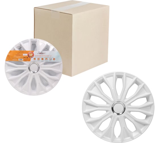 Изображение товара Колесные колпаки Airline Волтек 14", белый глянец, хром кольцо, комплект 2 шт. AWCC-14-29