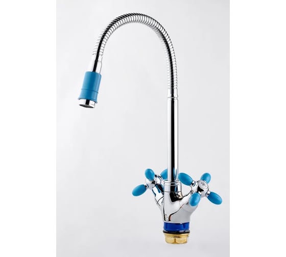 Изображение товара Смеситель для кухни FASHUN синий/хром - гайка, гиб. излив, силумин A43127-11