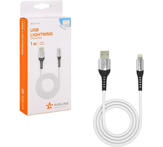 Изображение товара Кабель AIRLINE USB - Lightning Iphone/IPad 1м, белый Soft-Touch ACH-C-43