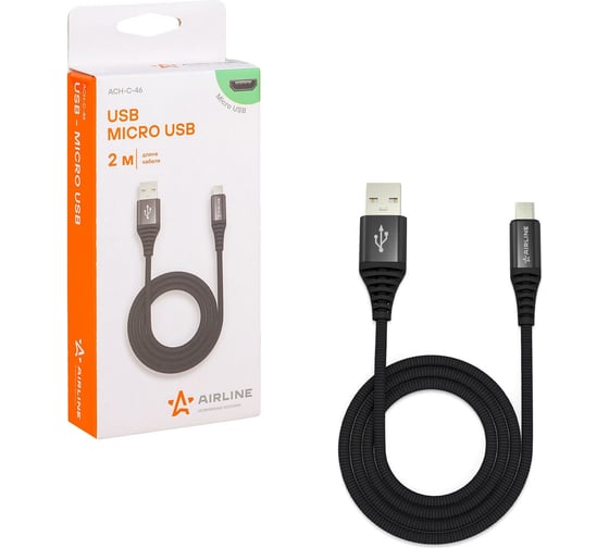Изображение товара Кабель AIRLINE USB - micro USB 2м, черный нейлоновый ACH-C-46