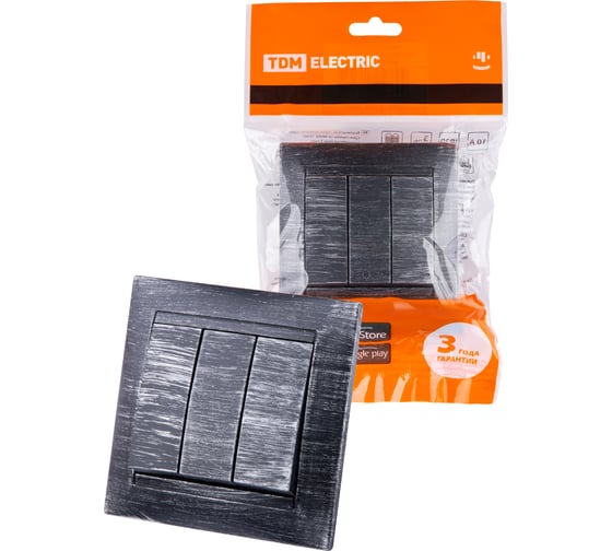 Изображение товара 3-клавишный выключатель TDM ELECTRIC Лама 10А старинное серебро SQ1815-0645