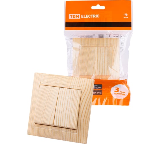 Изображение товара 2-клавишный выключатель TDM ELECTRIC Лама 10А сосна SQ1815-0302