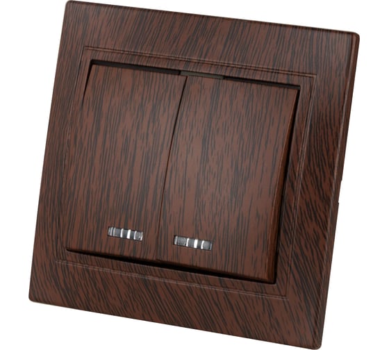 Изображение товара 2-клавишный выключатель TDM ELECTRIC с подсветкой 10А "ЭКО" (бук) "Таймыр" SQ1814-0305