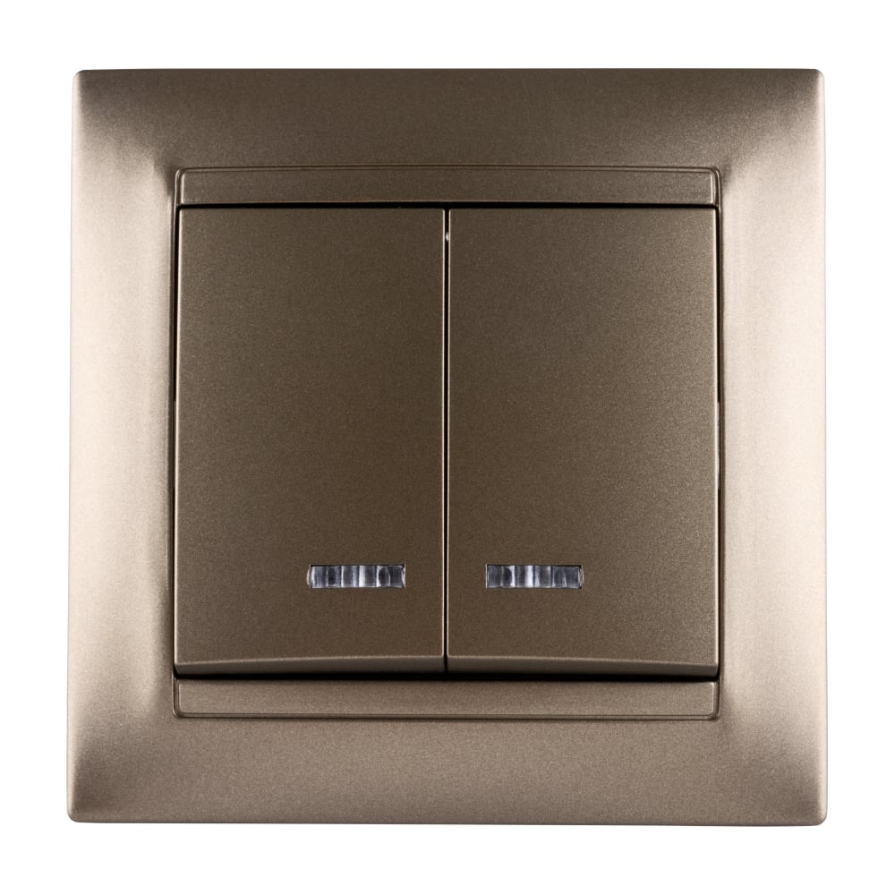 Изображение товара Выключатель 2 клавишный с подсветкой ТДМ Электрик серия Лама SQ1815-0705 бронза