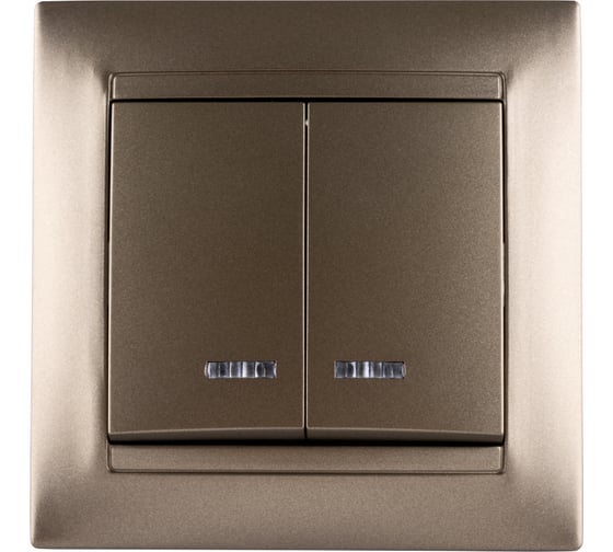Изображение товара Выключатель 2 клавишный с подсветкой TDM ELECTRIC 10А бронза серия "Лама" SQ1815-0705