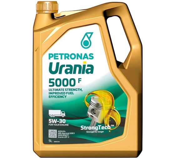 Изображение товара Моторное синтетическое масло Petronas URANIA 5000 F 5W-30 CF ACEA E4, E7, Cummins CES 20077, 5 л 71501MK2EU