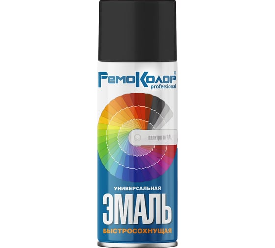 Изображение товара Универсальная акриловая эмаль РемоКолор (черная; глянцевая, 520 мл) 69-9-111