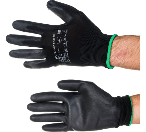 Изображение товара Нейлоновые перчатки с полиуретановым покрытием S. GLOVES TAXO черные, размер 08 31614-08