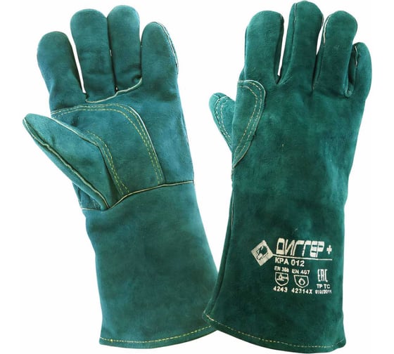 Изображение товара Спилковые краги с кевларовой нитью ДИГГЕР зеленые ЧЗ КРА012