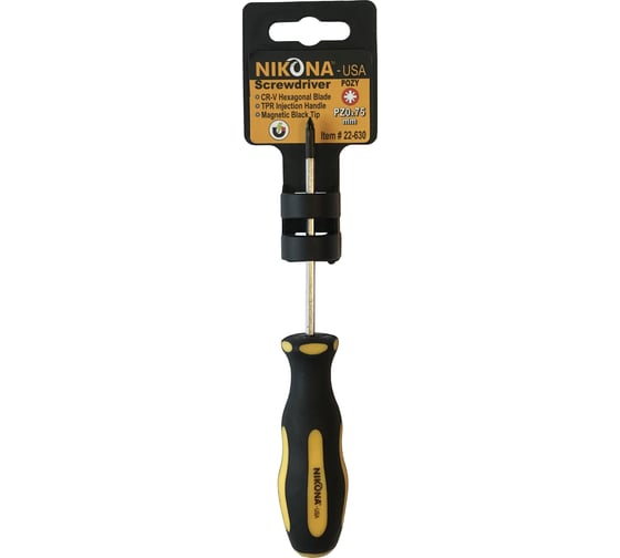 Изображение товара Отвертка NIKONA крестовая Pozidriv, Cr-V, PZ 0x75 мм, шестигранная 22-630