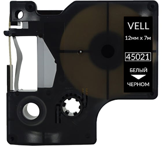 Изображение товара Лента Vell VL-D-S0720610/45021 (12 мм х 7 м, белый на черном) 328668