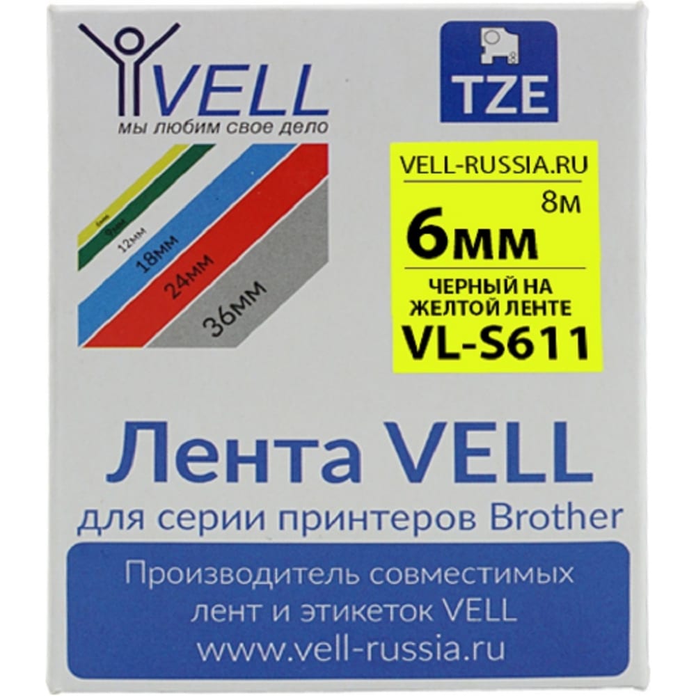 Лента для PT 1010/1280/D200/H105/E100 Vell лента vell vl 861 brother tze 861 36 мм на золотом для pt9700 p900w