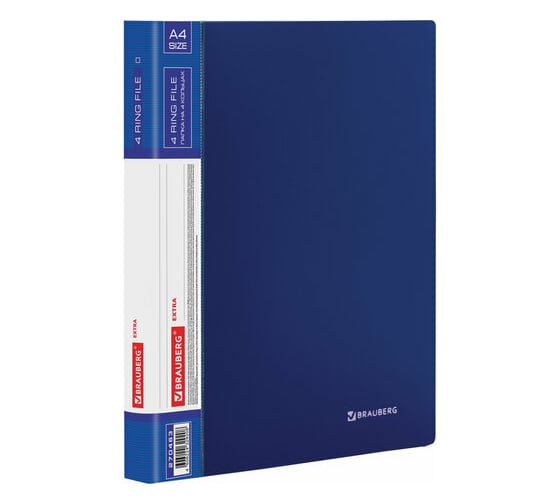Изображение товара Папка BRAUBERG EXTRA на 4 кольцах ширина 25 мм, до 170 листов синяя, 0,7 мм 270483
